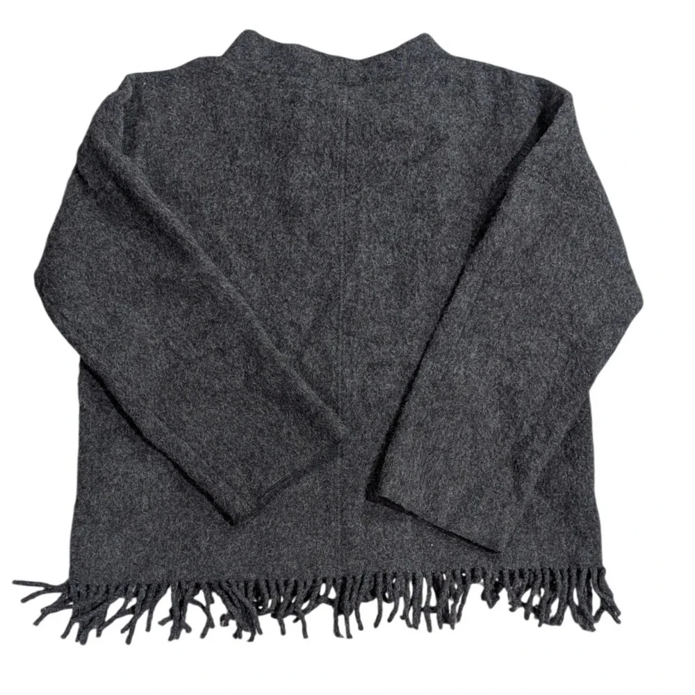 J. Crew Women's Gray Alpaca Wool Blend Sweater Fringe Mock‎ Neck Size M